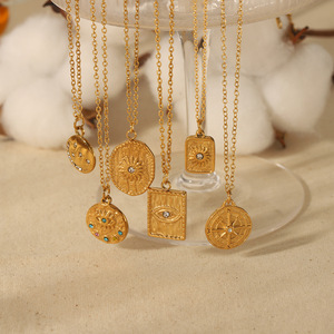 สร้อยคอจี้แฟชั่น ชุบทอง 18K สแตนเลสสตีล ดีไซน์รูปทรงเรขาคณิต ลายดอกไม้ ประดับเพชรซิร์คอน ของขวัญเครื่องประดับ - Product Image 1