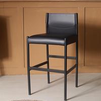 Tabouret de bar minimaliste en cuir pleine fleur de style industriel italien, chaise de comptoir moderne et simple pour la maison, le pub, la salle à manger, en métal