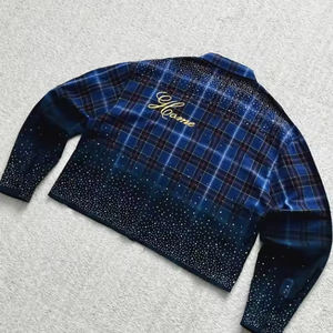 Camisa de Franela Holgada para Hombre, Diseño Vintage de Lujo, Corte Cuadrado, 100% Algodón Grueso, Manga Larga, con Pedrería - Product Image 2