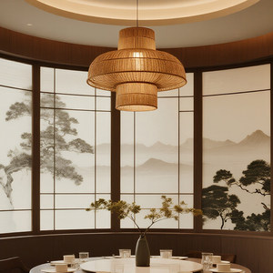 Lámpara colgante de estilo japonés, candelabro redondo Wabi Sabi para restaurante, Hotel, salón de banquetes, habitación privada, decoración del sudeste asiático - Product Image 5