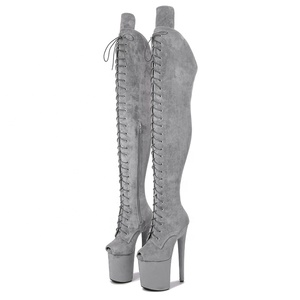 Stivali da ballerino con plateau con <span class=keywords><strong>tacco</strong></span> alto in finta pelle scamosciata e coscia stile esotico con <span class=keywords><strong>tacco</strong></span> alto da donna <span class=keywords><strong>20</strong></span> <span class=keywords><strong>cm</strong></span> 8 "stivali sopra il ginocchio Sexy - Product Image 4