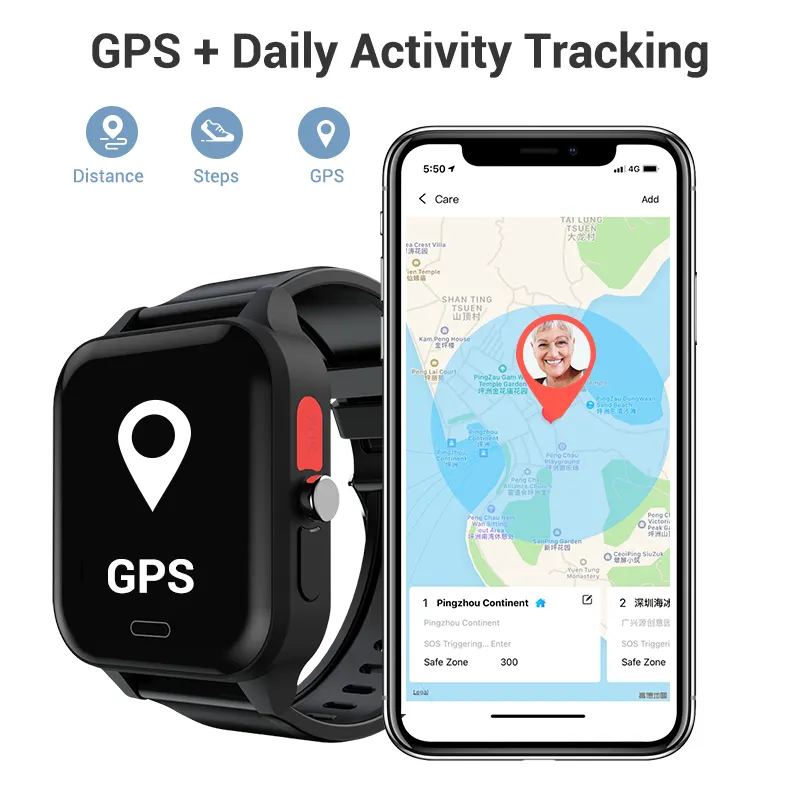 Jam tangan pintar kesehatan SOS orang tua 4g Perawatan orang tua 2024 jam tangan pintar mendukung kartu Sim pelacak GPS EKG denyut jantung untuk orang tua