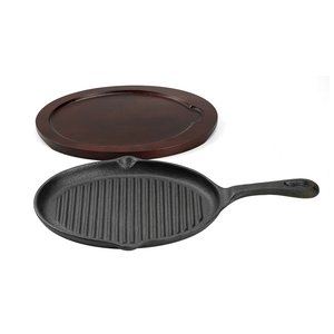 Poêle à frire en fonte avec plaque chauffante antiadhésive pour barbecue Base en bois Poêle Wok Batterie de cuisine - Product Image 6