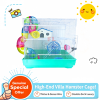 Cage à hamster en fer à 2 niveaux avec tunnel, villa de luxe, roue d'exercice, bouteille d'eau, maison pour petits animaux