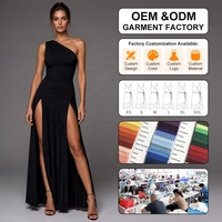 Fournisseur OEM de marques de mode : Robes longues fendues sexy pour femmes, style printemps, asymétriques à une épaule, longueur ras du sol