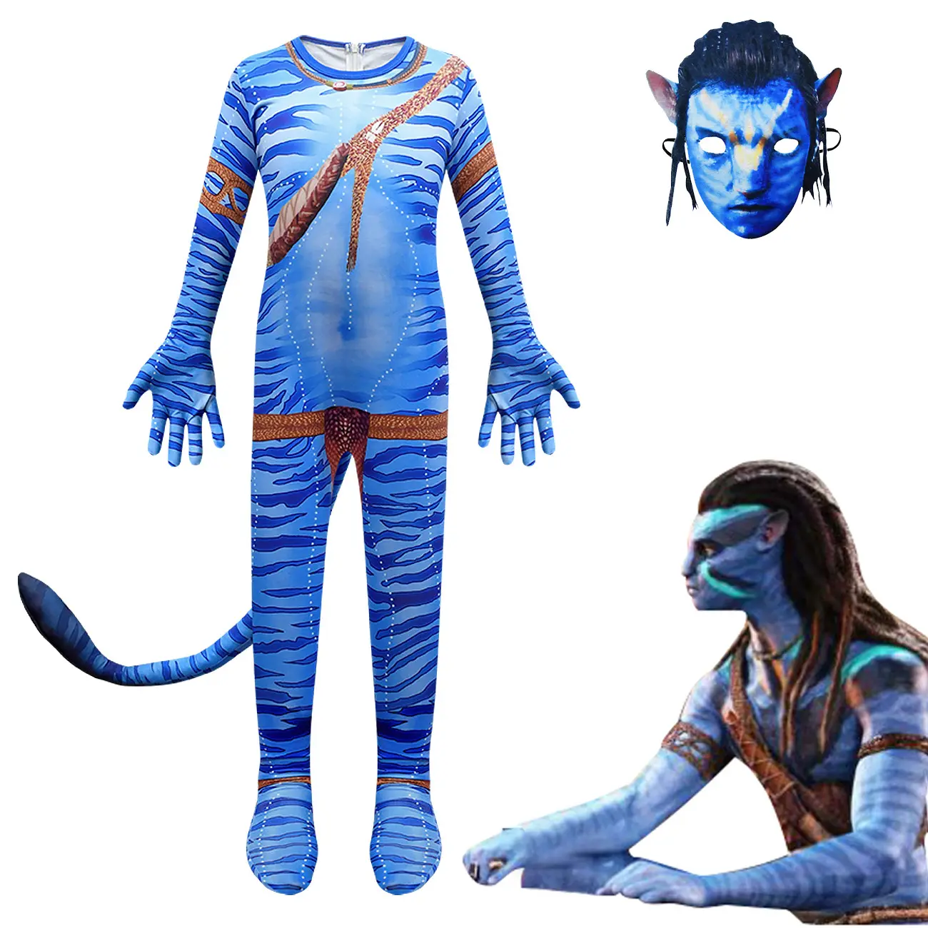 Avatar 2 Costume for Kids Adults with Accessory, The Way of Water Outfit Bodysuit with Tail Boys Girls Man Women for Festival