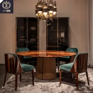 Conjunto de mesa de jantar redonda de madeira e couro de nogueira preta, mesa giratória moderna e luxuosa para 4 6 8 10 lugares