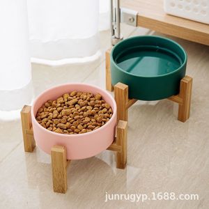 ที่วางชามอาหารสัตว์เลี้ยงแบบยกสูง ชามเดี่ยวสำหรับแมว ขาตั้งไม้ไผ่ ที่ให้อาหารและน้ำ รูปทรงโค้งมน A22924 40 - Product Image 2