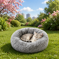 Coussin rond de luxe pour chien, type donut, apaisant, en peluche longue et moelleuse, avec housse amovible et lavable, portable, doux, pour chat, vente en gros