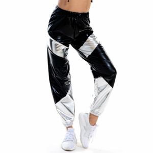 Pantaloni lunghi riflettenti da <span class=keywords><strong>donna</strong></span> con <span class=keywords><strong>tasche</strong></span> a vita alta pantaloni Patchwork olografici da discoteca pantaloni da Jogger da discoteca - Product Image 6