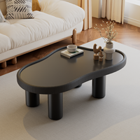 Table basse style crème, plateau en verre trempé, forme nuage, modèle noir