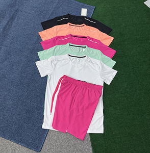 High Quality Unisex Crew Neck Gym <b>T</b>-<b>Shirts</b> Shorts Elastic Waist Quick Dry Breathable Anti-Bacterial 100% <b>Polyester</b> Sports - Product Image 1
