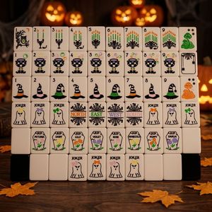 Custom Modern Luxury Halloween Themed 160 Tiles Mahjong Set Portable Eco-Friendly Acrylic <b>Entertainment</b> - Product Image 1