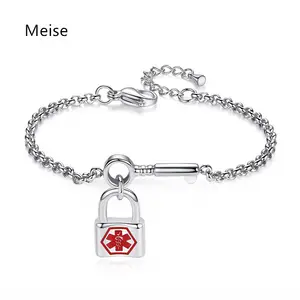 Yiwu Meise Fashion Medical Alert Lock Charm Bracelet Stainless Steel Key Chain Medical Bracelet