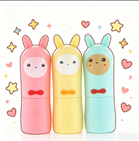 Tube vide pour rouge à lèvres/baume à lèvres en forme d'alpaga de dessin animé mignon pour enfants, en matériau ABS, avec bouchon à vis et marquage à chaud
