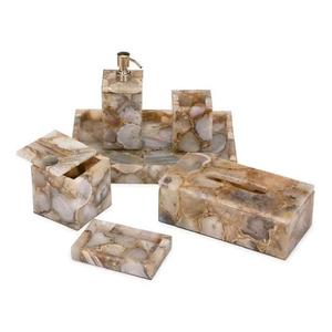 Ensemble d'accessoires de salle de bain de luxe en agate/marbre, six pièces, écologique, distributeur de savon imperméable, gobelet, plateau, pot pour une vanité élégante - Product Image 3