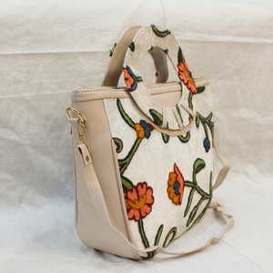 Floral Embroidered ari work Tote Bag PU Leather Shoulder <b>Handbag</b> Casual Carryall for Daily Use - Product Image 1