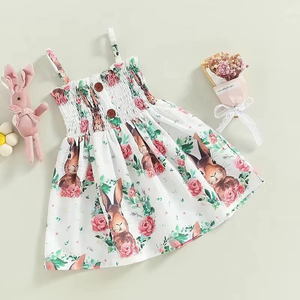 Vestito Estivo Floreale per Bambine con Coniglietto, Spalline Sottili, Corpetto Elasticizzato Arricciato e Gonna a Trapezio, Ideale per Primavera, Pasqua e Feste all'Aperto - Product Image 4
