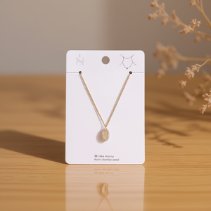 Collier ovale en acier inoxydable avec diamants Zi Zi pour femme, bijou élégant, cadeau - Product Image 2
