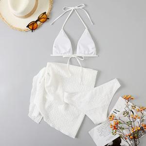 Blanc à la mode femmes chaud Lingerie Photos Sexy ouvert luxe Bikini ensemble avec couvertures 3 pièces ensemble - Product Image 4