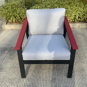 Commercio all'ingrosso ultimo stile di Design moderno di lusso nero e rosso telaio in alluminio esterno mobili da giardino divano set