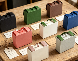 Boîtes cadeaux de luxe avec poignée en ruban, boîtes en carton texturé mat en plusieurs couleurs pour bijoux et petits cadeaux - Product Image 3