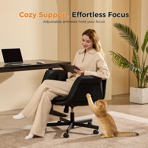 Chaise <span class=keywords><strong>de</strong></span> bureau pivotante ergonomique en cuir noir résistant aux griffures <span class=keywords><strong>de</strong></span> chat, avec accoudoirs pivotants, idéale pour le maquillage et adaptée aux animaux domestiques - Product Image 4