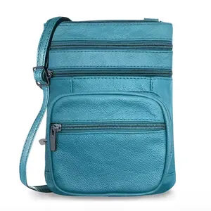 Pasokan pabrik Vegan tas selempang kulit asli lembut untuk wanita kantung banyak Organizer telepon tas kulit dompet bawaan