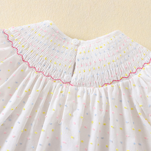 夏用女の子カジュアルスモックAラインワンピースパフスリーブカラフルドット柄コットンケーキ刺繍韓国風プリンセス薄手 - Product Image 5