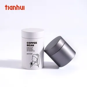 Tianhui Empty Food Grade Custom Small Round White Metal Storage Canister Tea Sugar Coffee Tin Can With Lid