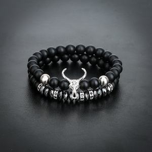 Bracelets en perles Onyx noires mates pour homme, breloque, tête <span class=keywords><strong>de</strong></span> bœuf, Chakras, huile essentielle, pierres précieuses, bijoux, offre spéciale - Product Image 4
