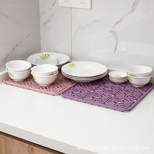 Silicone Kitchen Mat Rectangle Geometric Pattern Heat Insulating Drain Pad For Sink Countertop Protection - Product Image 1