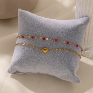 Spring Summer Stainless Steel <b>Bracelet</b> Gold Plated Heart-Shaped Love Pink Beach <b>Beaded</b> Charm <b>Bracelet</b> for Women - Product Image 4
