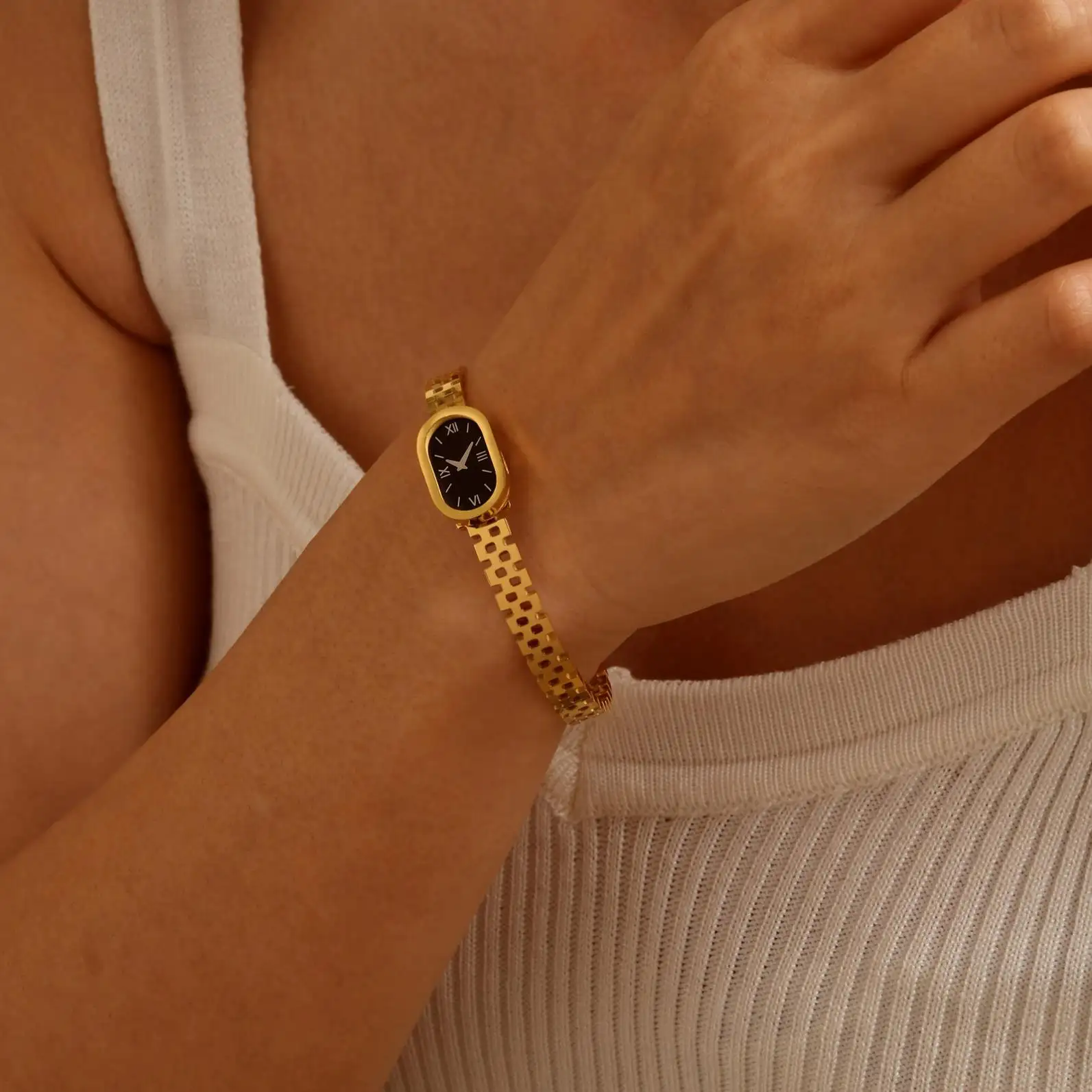Tryme Watch a forma di braccialetto da donna, bracciale in acciaio inossidabile Color oro, braccialetto elegante da donna