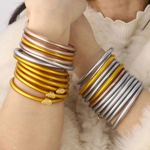 Bracelets en métal sculpté simple multicolores remplis de paillettes, bracelets en silicone, bracelets bouddhistes, bracelets de temple, <span class=keywords><strong>bijoux</strong></span> pour femmes - Product Image 6