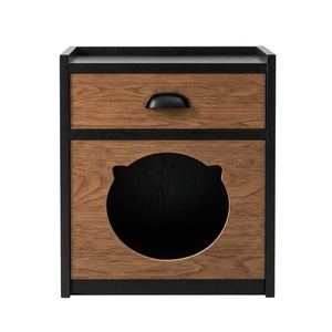 <span class=keywords><strong>Table</strong></span> <span class=keywords><strong>de</strong></span> chevet multifonctionnelle 2-en-1 en bois moderne avec tiroir et maison pour chat, mobilier pour animaux <span class=keywords><strong>de</strong></span> compagnie pour chambre/salon/appartement - Product Image 3