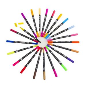 Ensemble de 24 stylos pinceaux flexibles à double pointe fine pour le dessin, marqueurs artistiques à double pointe fine et large - Product Image 3
