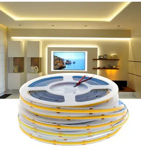 Tira Flexible de luces LED COB, 12V, 24V, 384 LEDs, superbrillo, blanco cálido, Cinta Blanca Natural, 5m