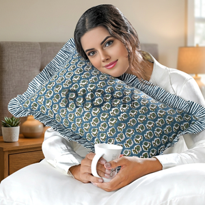 RIDHI 12x20 Floral Ruffle Lumbar Pillow Cover Set Hand Block Print Cotton Sham Removable Washable Machine Washable Decor - Product Image 3