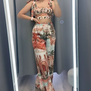 ชุดเซ็ต 2 ชิ้น เสื้อพิมพ์ลายระบายและกางเกงขายาวทรงกว้างสำหรับผู้หญิง แฟชั่นลำลอง - Product Image 5