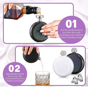 Frasco redondeado con tapa de cristal de licor de diamante, Petaca portátil con purpurina ostentosa de acero inoxidable 304, Petaca redonda de 5oz para mujer - Product Image 5