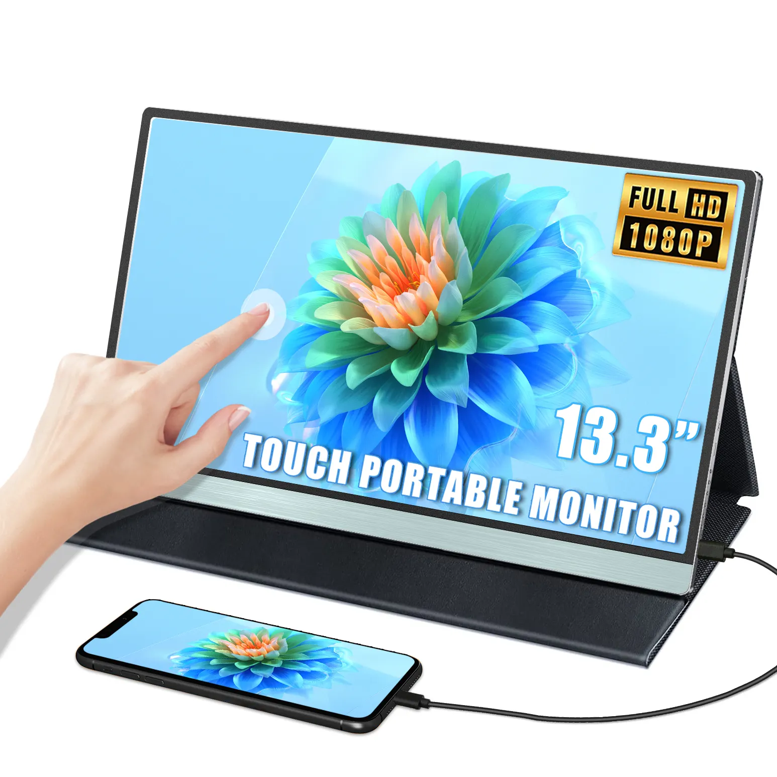 13.3 inch portable touch monitor 1080P 1200:1 100% of sRGB color gamut touch screen portable gaming monitor for laptop ps5