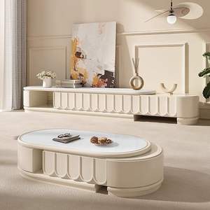 Meuble TV moderne de luxe AJUNION en bois avec plateau en pierre, rangement, <span class=keywords><strong>console</strong></span> TV extensible avec 3 tiroirs - Product Image 5