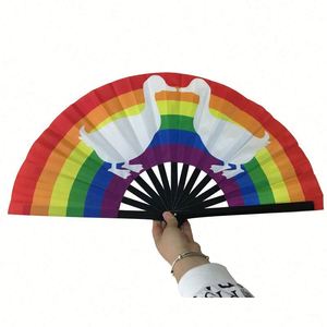 <b>Large</b> Hand Folding <b>Fans</b> 33cm Rainbow Design High Premium Bamboo Clack Custom Rave <b>Fan</b> for Party - Product Image 1