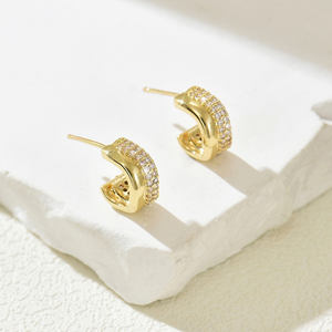 Charme Cuivre En Forme De Cercle C Design Boucles D'oreilles Avec Zircon Pierres Nouveau Style À La Mode Élégant Cadeau À La Mode - Product Image 4