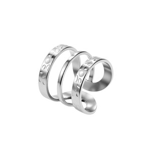 Bague ouverte à trois couches en acier inoxydable, style européen et américain, personnalisée pour femme, hip-hop, plaquée or 18 carats, titane - Product Image 2