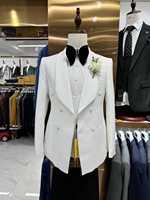 Costume de Soirée Blanc Homme d'Affaires Col en V Coupe Slim 2 Pièces (Veste + Pantalon) MSW20