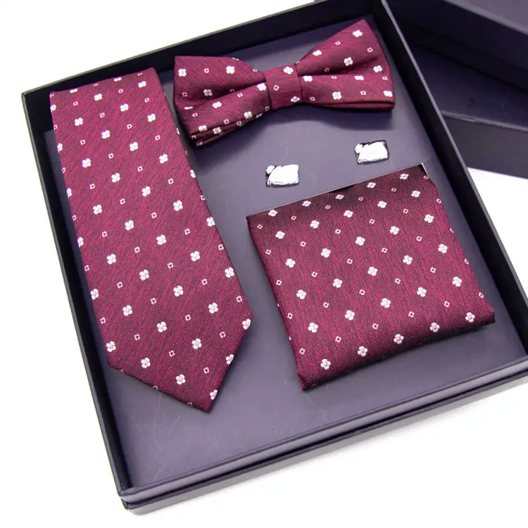 Conjunto de gravata, atacado da moda de luxo floral impressão de poliéster para homens, laço, pescoço, com abotoaduras