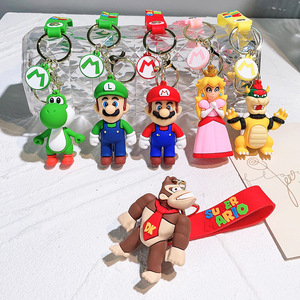Wholesale Custom 3D Cute Cartoon Mario Bros Carabiner Keychain Rubber Anime Eco-Friendly Car Pendant Key Ring Promotional Gift