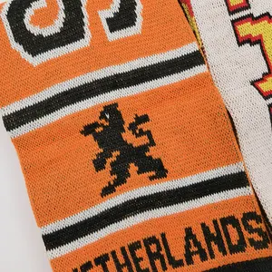 Custom Jacquard Woven Acrylic Knit Sport Soccer Club Football Team Fans Supporter Souvenir Scarf For Netherlands And Germany